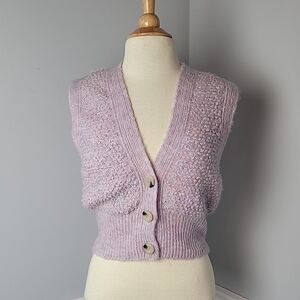 URBAN OUTFITTERS Marled Lavender Pink Cropped Knit Grandpa Cardigan Sweater Vest